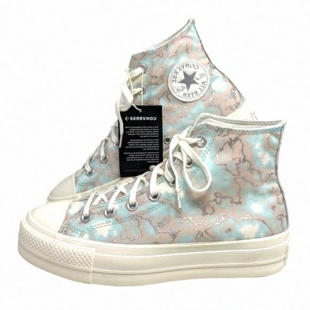 Converse CTAS Lift Shoes High Top Silver Blue Canvas A02033C Sneakers Size Women